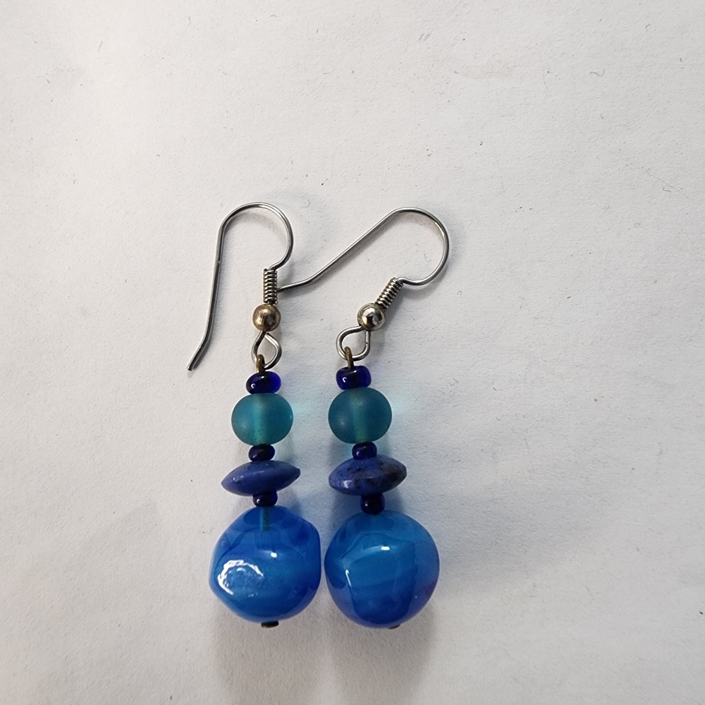 Handmade Blue Beaded Earrings